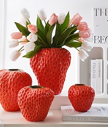 voordelige -schattige rode aardbei decoratieve huisvaas creatieve hars materiaal handgemaakte ambachtelijke vaas geschikt voor bloem hydrocultuur huis en restaurant bloem decoratie decoratie