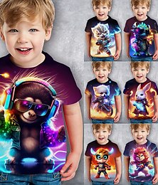 voordelige -Jongens 3D Tekenfilm Dinosaurus T-shirt Korte mouw 3D-afdrukken Zomer Lente Actief Sport Modieus Polyester Kinderen 3-12 jaar Buiten Casual Dagelijks Normale pasvorm