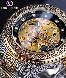 voordelige -forsining mannen mechanisch horloge goud skelet mechanisch horloge mannen automatisch vintage koninklijke mode gegraveerde auto horloges topmerk luxe kristal