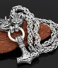 billiga -viking varghuvud stålhalsband pirat retro vintage medeltida nordisk kultur herrtillbehör smycken