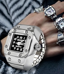 abordables -Vintage punk doigt montre mini bracelet élastique alliage montres couple anneaux bijoux horloge rétro romain montre à quartz anneau femmes filles