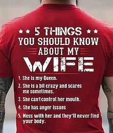 cheap -5 Things You Should Know About My Wife T-Shirt Mens 3D Shirt For Anniversary | Red Summer Cotton | Men'S Tee Graphic Letter Crew Neck Clothing Apparel 3D Print Outdoor Daily Short Sleeve Fashion