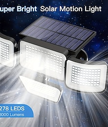 billige -solar flomlys utendørs lys 278leds 3000lm bevegelsessensor lys solcelledrevne lys 4 hoder sikkerhets flom lys ip65 vanntett 300 vidvinkel vegglamper med 3 moduser for hage gård gang