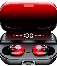 billige -bt-øretelefoner trådløse ørepropper touch-kontrol trådløse øretelefoner med hifi stereolydstøjreduktion ipx7 vandtætte hovedtelefoner led-opladningsetui indbygget mikrofon til sport/arbejde/rejse rød