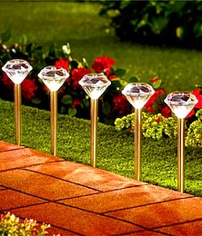 economico -Luci Solari Per Vialetti Con Luci A LED Solari Con Paletto Di Diamanti Luci Da Giardino Ad Energia Solare Per Esterni
