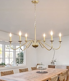 abordables -Lustre doré à 6 lumières moderne en laiton ferme lustre en fer forgé classique bougie plafond luminaire suspendu pour salle à manger salon cuisine îlot entrée cage d'escalier, dia 35" 110-240v