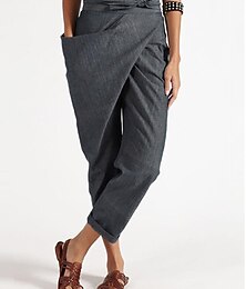 billige -kvinders bomuld loungewear bukser høj talje uregelmæssige snørebånd cropped bukser solid mode enkel afslappet bomuld åndbar med en side lommer sommer forår sort marineblå