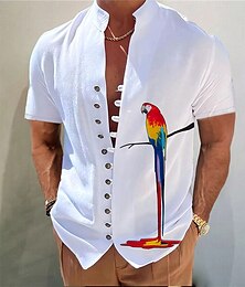 economico -Per uomo Pappagallo Camicia Camicia con bottoni Manica corta Di tendenza Streetwear Originale Esterno Informale Giornaliero Primavera estate Colletto alla coreana Stampa Bianco Rosa Blu Grigio