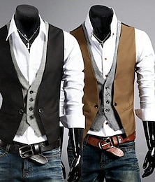 voordelige -Voor heren Kostuumvest Vest Formeel Bruiloft Werk liiketoiminta Jaren 1920 Smart Casual Katoen Polyester Effen Slank Zwart Bruin Hesje