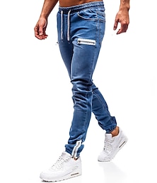 cheap -Men's Jeans Joggers Trousers Denim Pants Drawstring Zipper Pocket Plain Comfort Breathable Daily Going out Denim Fashion Casual Black Dark Blue