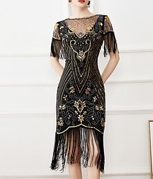 cheap -Roaring 20s 1920s Vacation Dress Cocktail Dress Flapper Dress Dress Masquerade Christmas Party Dress The Great Gatsby Charleston Women's Sequins Tassel Fringe New Year Wedding Party Wedding Guest