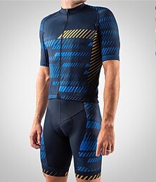 halpa -Miesten Triathlon Tri -puku Lyhythihainen Maastopyöräily Maantiepyöräily Apila Sininen+keltainen Harmaa Raita 3D Pyörä Liikunta-asut UV-vastustuskykyinen Hengittävä Nopea kuivuminen Hikeä siirtävä