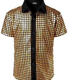 billiga -herr 70-tals disco-skjortor metalliska paljetter kortärmade skjortor med knapp neråt retro vintage 1970-talskostymföreställning fest scen halloween