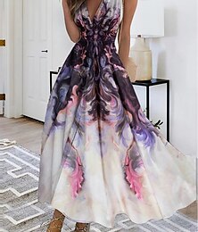 Χαμηλού Κόστους -Γυναικεία Καθημερινό φόρεμα Φόρεμα σε γραμμή Α Αμάνικο φόρεμα Φλοράλ Διαβάθμιση χρώματος Στάμπα Λαιμόκοψη V Μακρύ φόρεμα Καθημερινό Καθημερινά Ημερομηνία Αμάνικο Καλοκαίρι Άνοιξη