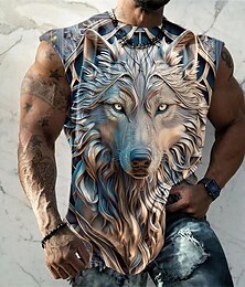 ieftine -Bărbați Vest Top Tricou fără mâneci pentru bărbați Grafic Animal Lup Stil Nautic Îmbrăcăminte Tipărire 3D Zilnic Sport Fără manșon Imprimeu Modă Designer Muşchi
