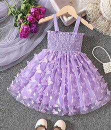 cheap -Kids Girls' Butterfly Dresses Solid Color Butterfly Sleeveless Outdoor Mesh Tulle Active Fashion Cute Polyester Knee-length Swing Casual Dress A Line Tank Dress Summer Spring 3-7 Years Pink Red Purple