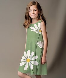 voordelige -Meisjes 3D Grafisch Bloemig Jurk Mouwloos 3D-afdrukken Zomer Lente Sport & Outdoor Dagelijks Feestdagen leuke Style Casual Zoet Kinderen 3-12 jaar Casual jurk A lijn jurk Tank-jurk Boven de knie