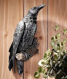 abordables -estatua de cuervo, escultura de pared de pájaro de cuervo negro, escultura de animal de simulación para el jardín de la yarda de césped al aire libre del árbol de la pared de la ventana del hogar,