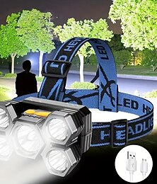 cheap -USB Rechargeable 5 LED Headlamp 4 Working Modes Head Waterproof Torch for Outdoor Camping Fishing Running Riding