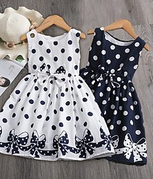 voordelige -kinderen meisjes retro polka dot jurk kant trims print blauw wit knielange mouwloze jurken zomer regular fit 3-12 jaar