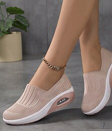 cheap -Women's Sneakers Slip-Ons Plus Size Flyknit Shoes Platform Sneakers Outdoor Daily Solid Color Flat Heel Round Toe Sporty Casual Walking Tissage Volant Loafer Black Pink Red