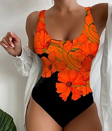 cheap -Women's Swimwear One Piece Normal Swimsuit Printing Floral Beach Wear Summer Bathing Suits