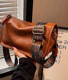 halpa -naisten vintage pu-nahkainen käsilaukku boheemilla hihnalla – tyylikäs ja tilava vetoketjullinen olkalaukku, täydellinen työhön, matkaan tai päivittäiseen käyttöön