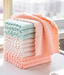 cheap -5/10pcs Kitchen Dishcloth Rag Non-Stick Oil Pineapple Plaid Dish Towel Double-Sided Absorbent Thickened Scouring Pad