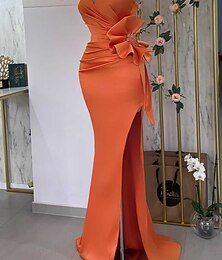 abordables -Robe de Soirée Sirène Robe Florale Mascarade Bal Prom Traîne Balayante  Traîne de Pince Sans Manches Bustier Satin avec Fente 2025