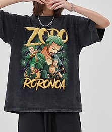 preiswerte -One Piece Roronoa Zoro T-Shirt-Ärmel Übergroßes Acid Washed T-Shirt Bedruckt Retro-Jahrgang Punk & Gothic Für Paar Herren Damen Erwachsene Heißprägen Casual
