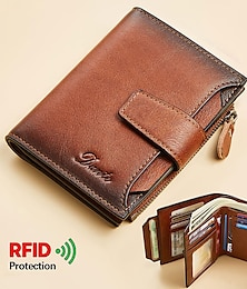 economico -1pc portafoglio in vera pelle da uomo vintage corto portacarte multifunzione con blocco RFID tasca per monete con cerniera portafoglio regali per uomini a San Valentino