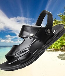 billige -Herre Sandaler Læder sandaler Plus størrelse Slingback sandaler Gang Strandstil Daglig Læder PU Vandtæt Åndbart Brug bevis Hjemmesko Mørkebrun Sort Sommer