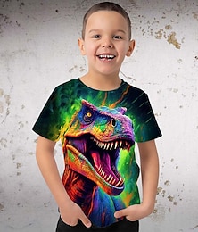 billiga -Pojkar 3D Grafisk Djur Dinosaurie T-shirt Kortärmad 3D-tryck Sommar Vår Aktiv Sport Mode Polyester Barn 3-12 år Utomhus Ledigt Dagligen Normal