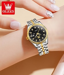 abordables -OLEVS Mujer Relojes de cuarzo Diamantes Sintéticos Negocios Luminoso Calendario IMPERMEABLE Decoración Acero Inoxidable Reloj