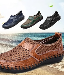 cheap -Men's Sneakers Loafers & Slip-Ons Leather Sandals Handmade Shoes Comfort Shoes Daily Tissage Volant Breathable Black Blue Brown Summer