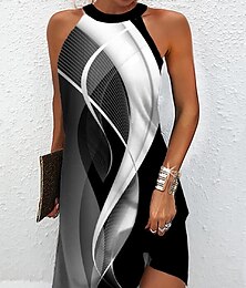 abordables -Robe Mini Femme Robe Petite Robe Petite Robe d'Été Robe à Dos Nu Robe Active Mode Streetwear Extérieure Vacances Quotidiennes Ajustement Régulier Ombre Bloc de Couleurs Marbre Sans Manches Dos Nu