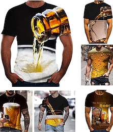 billige -Herre Skjorte T-shirt Grafisk 3D Øl Rund hals Mørkegrå A B C D Plusstørrelser I-byen-tøj Weekend Kortærmet Tøj Basale