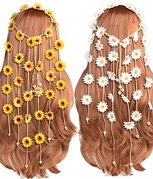 economico -2 pezzi fiore hippie fascia floreale corona estate accessori per capelli girasole per costumi stile bohémien anni '70
