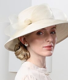 economico -berretto A rete Fibra Cappello di paglia Cappello da sole Cappello a Cloche Informale Tè Elegante Matrimonio Con Fiocco Lato in pizzo Copricapo Copricapo