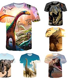 abordables -Niños Bebé Chico Camiseta Manga Corta Dinosaurio Bestias fantasticas Gráfico 3D Animal Cuello redondo Estampado Blanco Azul Piscina Amarillo Niños Tops Activo Fresco 2-12 años