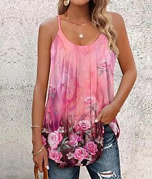 ieftine -Pentru femei Bluză Floral Casual Concediu Imprimeu Roz Îmbujorat Fără manșon De Bază În U