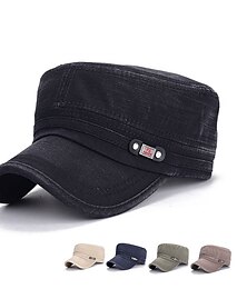 abordables -Hombre Gorra Plana Gorra de Béisbol gorra militar Sombrero de cadete Negro Azul Algodón Cosecha Viaje Estilo playero Exterior Vacaciones Plano Ajustable Lavable Casual
