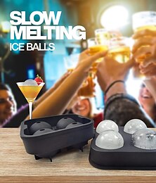 ieftine -Formă din silicon cu 4 cavități sfere pentru cuburi de gheață bucătărie de acasă bilă de gheață matriță rotundă pentru prepararea de jeleu pentru băutură whisky cocktail