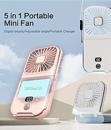 economico -Ventola portatile mini 5 in 1 – Ventola ricaricabile USB pieghevole con batteria da 3000mAh 4 velocità per uso a collo a mano o da scrivania
