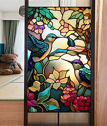 voordelige -1 rol kleurrijke retro bloemenvogels vensterglas elektrostatische stickers verwijderbare raamprivacy gekleurde decoratieve film voor thuiskantoor