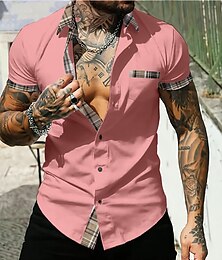 baratos -Homens Camisa Social camisa de botão Camisa casual camisa de verão Branco Rosa Verde Tropa Cinzento Manga Curta Bloco de cor Lapela Diário Férias Bolso frontal Roupa Moda Casual Confortável