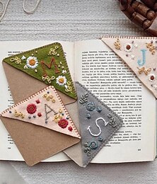 cheap -Personalized Hand Embroidered Corner Bookmark, 26 Letters Cute Flower Letter Embroidery Bookmarks, Felt Triangle Page Corner Handmade Bookmark, Felt Triangle Bookmark, Bookmarks for Book Lovers