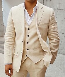 abordables -Trajes de lino para bodas de hombres blanco azul cielo verano de color sólido ajustados de 3 piezas de un solo botón