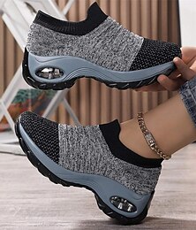 cheap -Women's Sneakers Plus Size Flyknit Shoes Outdoor Daily Color Block Summer Flat Heel Round Toe Sporty Casual Running Walking Tissage Volant Loafer Black And White Blue Grey Black gray