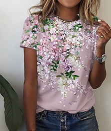 cheap -Women's T shirt Tee Floral Print Holiday Weekend Basic Short Sleeve Round Neck Custom Print